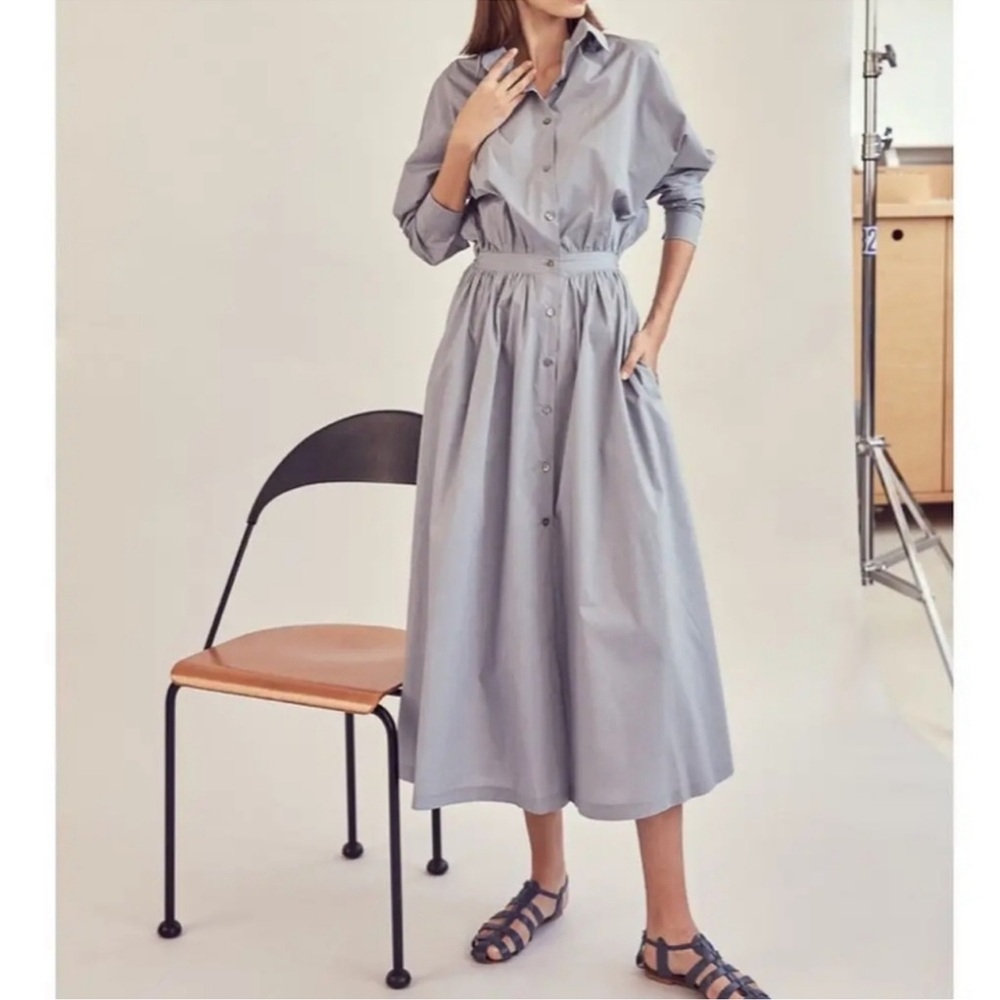 Harshman Crowninshield 100% Cotton Shirt Dress In Steel Blue Size Large -Reemoly